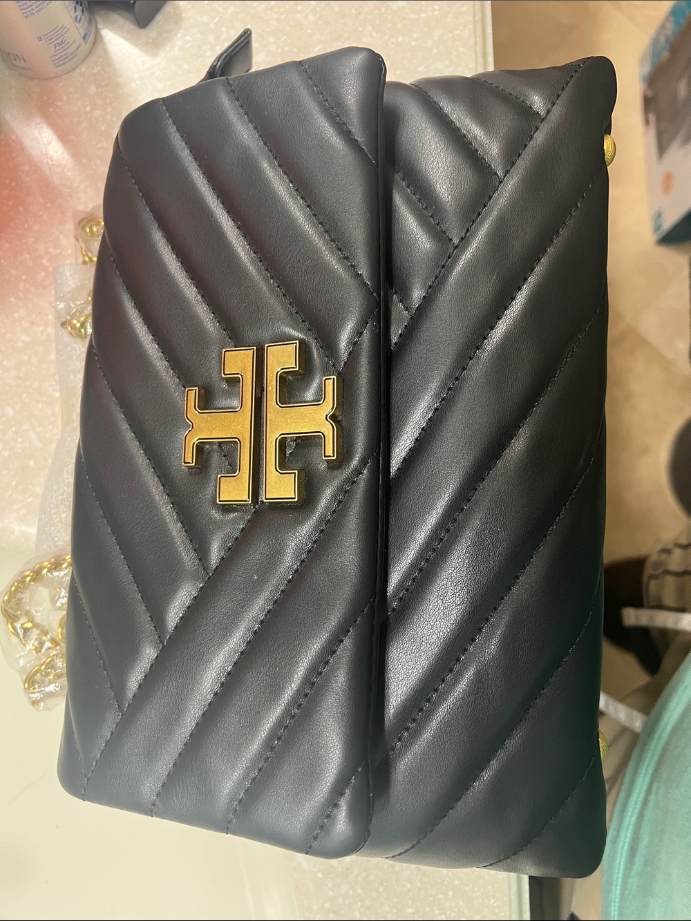 & Other Stories Black Quilted Crossbody with Gold Logo